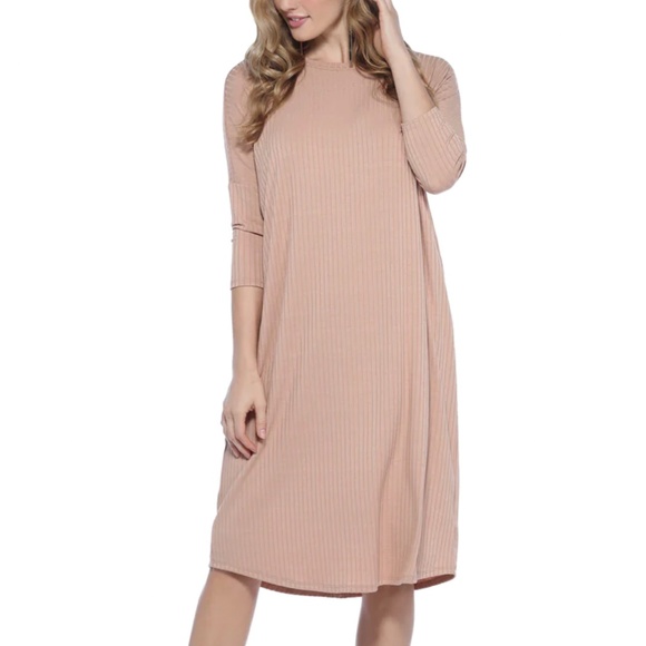 WUKO GALS Nude Ribbed Midi Dress - Size M (Fits like a L) - Picture 1 of 4